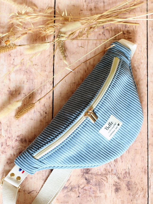 Banane Velours Bleu Jean Fleurs
