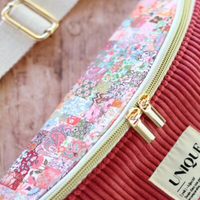 Banane Bicolore Velours Framboise Patchwork Détails
