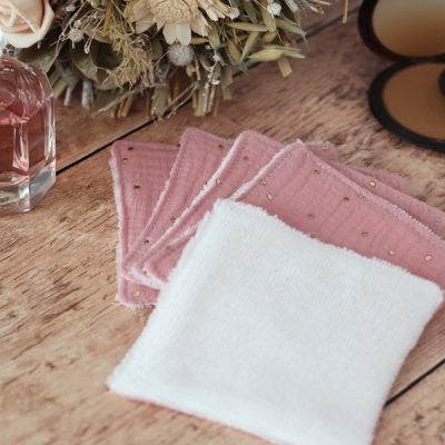 LINGETTES VIEUX ROSE POIS DORES DOS