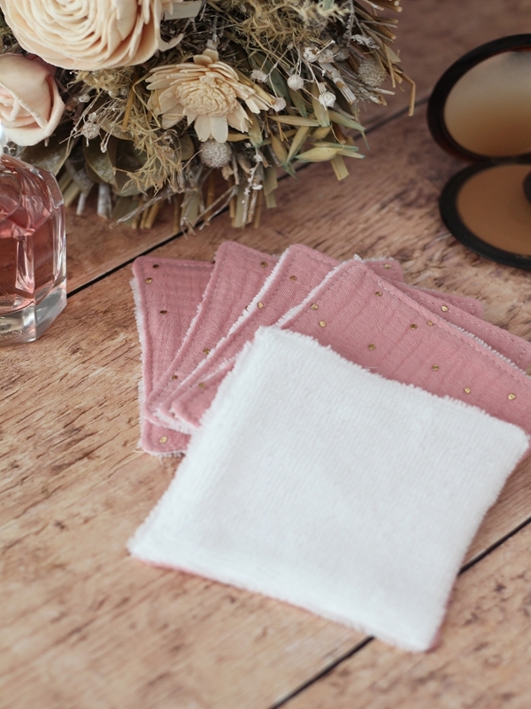 LINGETTES VIEUX ROSE POIS DORES DOS LINGETTES VIEUX ROSE POIS DORES DOS