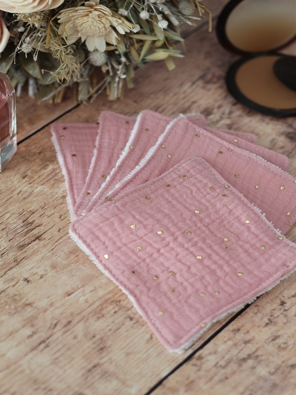 LINGETTES VIEUX ROSE POIS DORES